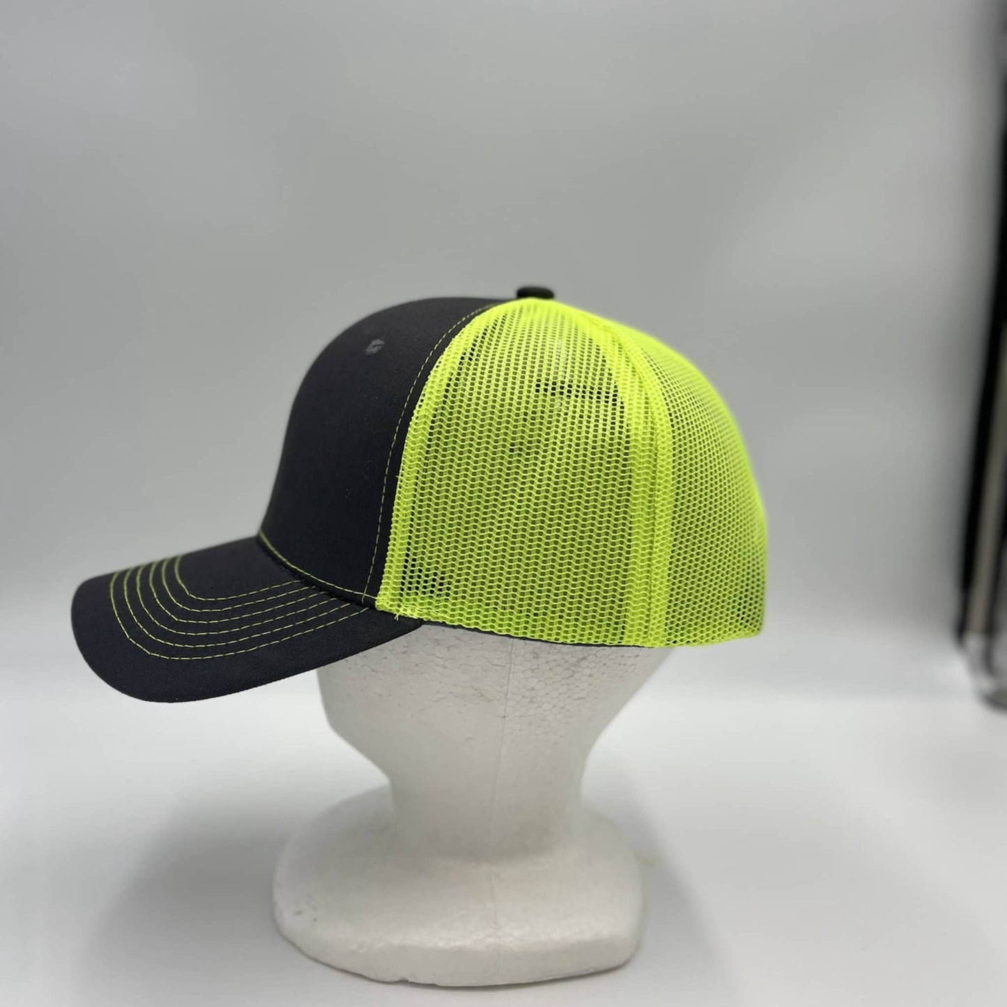 Alpha Omega Cap Plain Mesh Velcro Dark Gray and Neon Yellow Mesh 12 PACK  CTM1132 Cap Hat