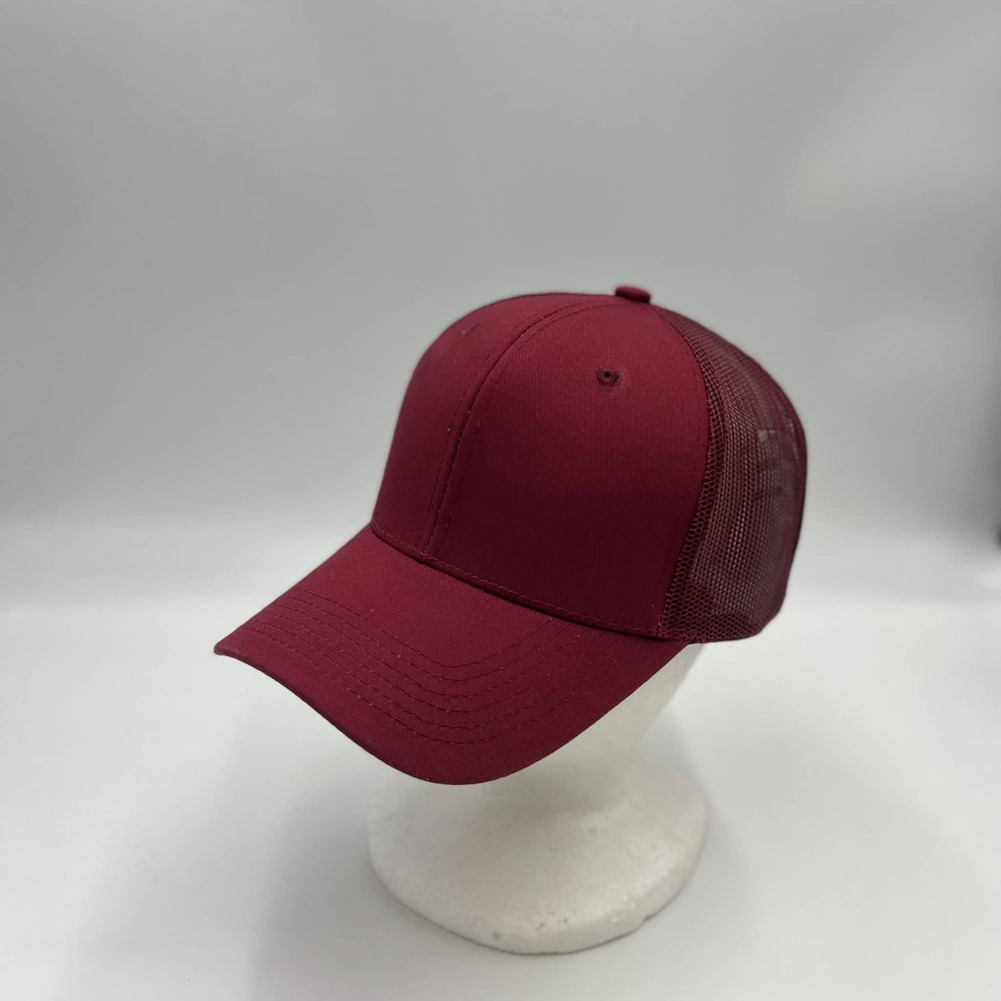 Plain Curve 6 Panel Trucker Burgandy and Burgandy Mesh 12 PACK CTM1134 Cap Hat