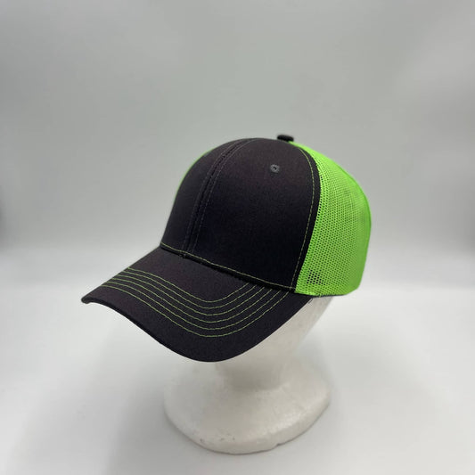 Alpha Omega Cap Plain Mesh Velcro Dark Gray and Neon Green Mesh 12-pack 12 pack CTM1138 Cap Hat