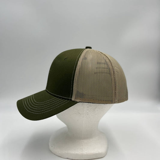 Alpha Omega Cap Plain Mesh Velcro Olive Green and Tan Mesh 12 PACK  CTM1120 Cap Hat