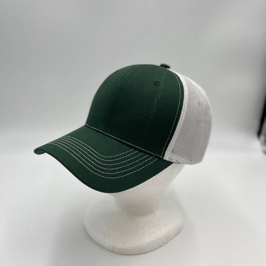 Alpha Omega Cap Plain Mesh Velcro Forest Green (Dark) and White Mesh 12 PACK CTM1118 Cap Hat