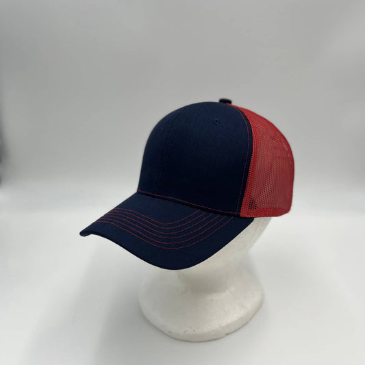 Alpha Omega Cap Plain Mesh Velcro Navy Blue and Red Mesh 12 PACK CTM1125 Cap Hat