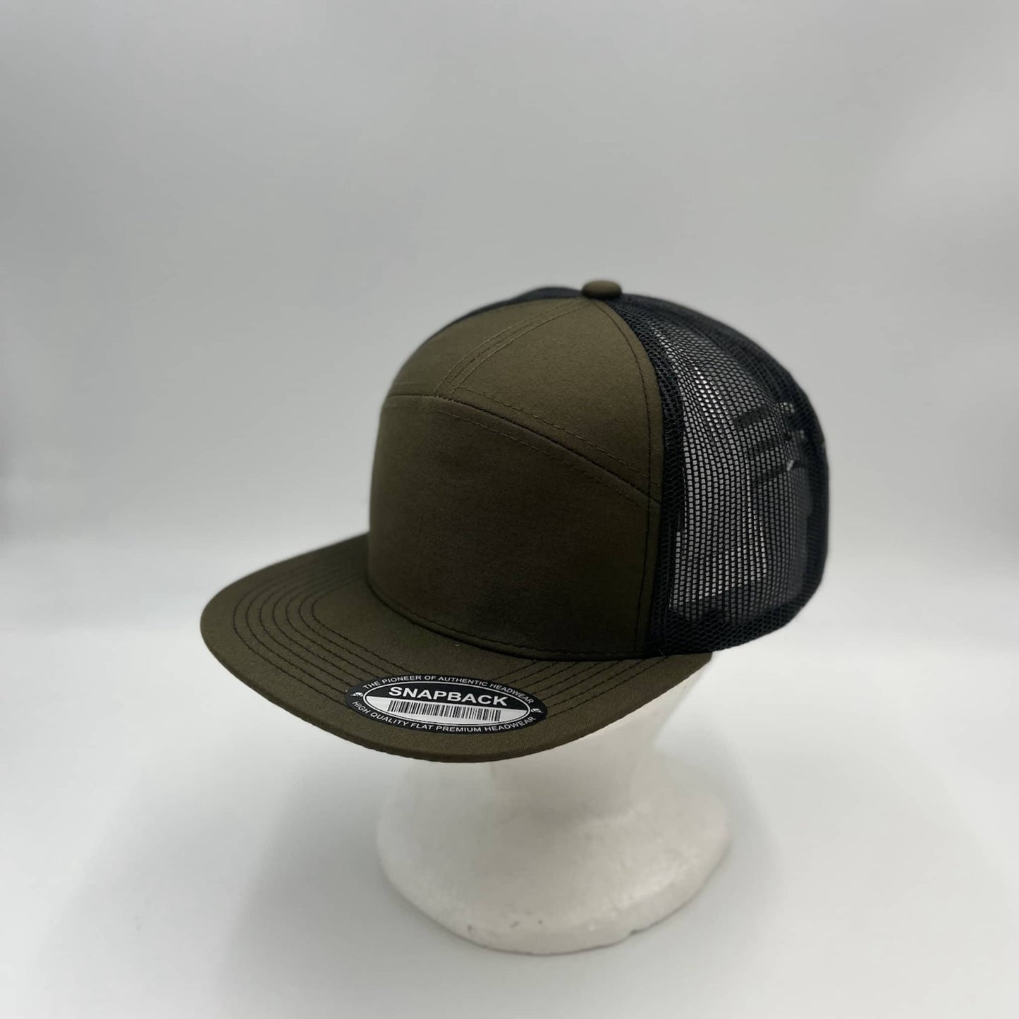 Alpha Omega Cap Plain 7 Panel Trucker Olive Green and Black Mesh NS7TM08 Cap Hat