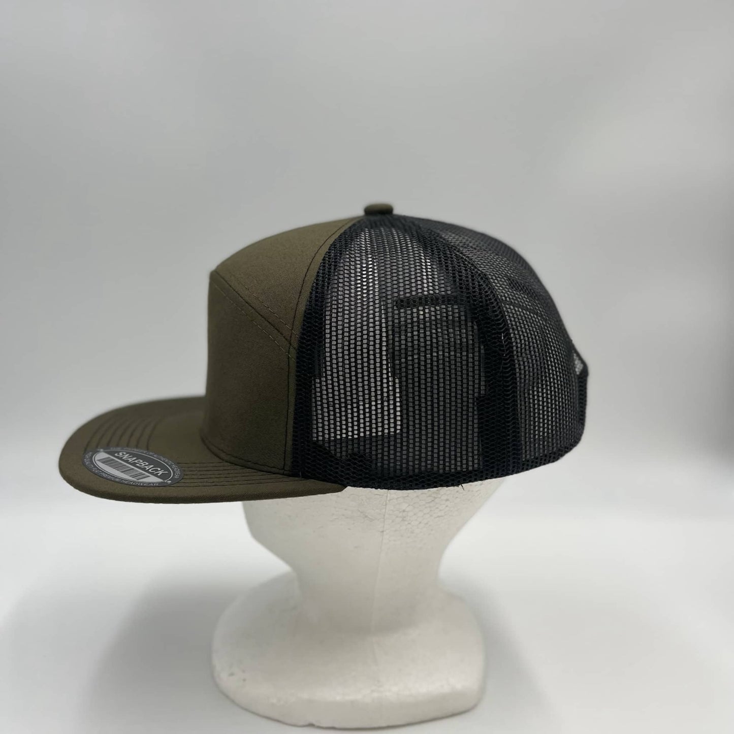Plain 7 Panel Trucker Olive Green and Black Mesh NS7TM08 Cap Hat