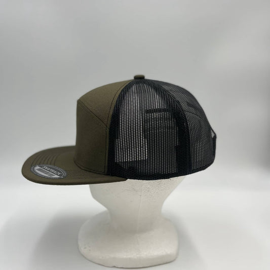 Alpha Omega Cap Plain 7 Panel Trucker Olive Green and Black Mesh NS7TM08 Cap Hat