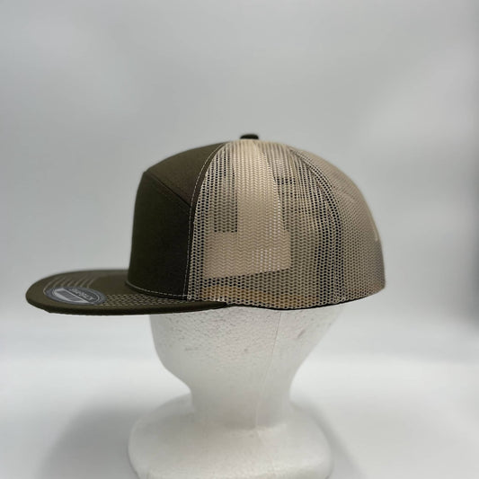 Plain 7 Panel Trucker Olive and Tan Mesh 12 pack NS7TM07 Cap Hat