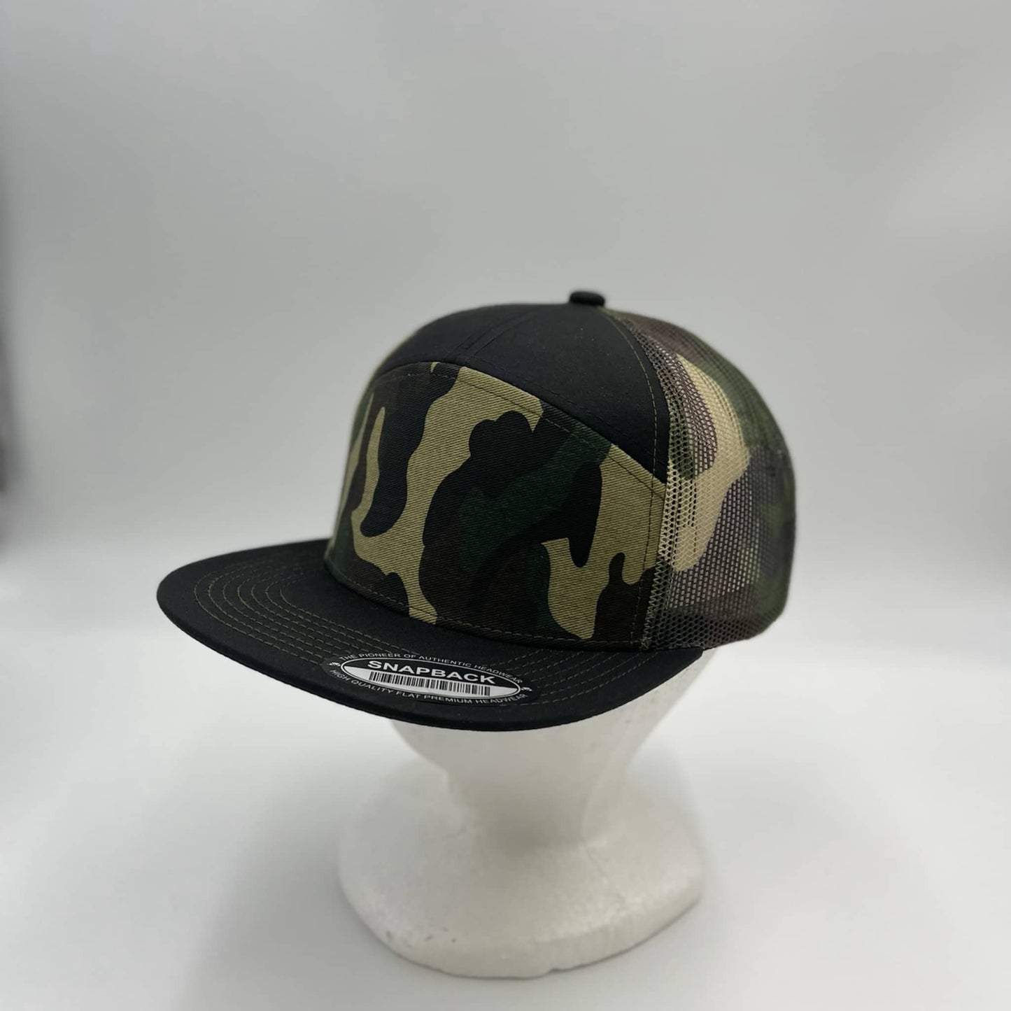 Plain 7 Panel Trucker Green Camo Black Bill and Camo Mesh 12 pack NS7TMC3 Cap Hat