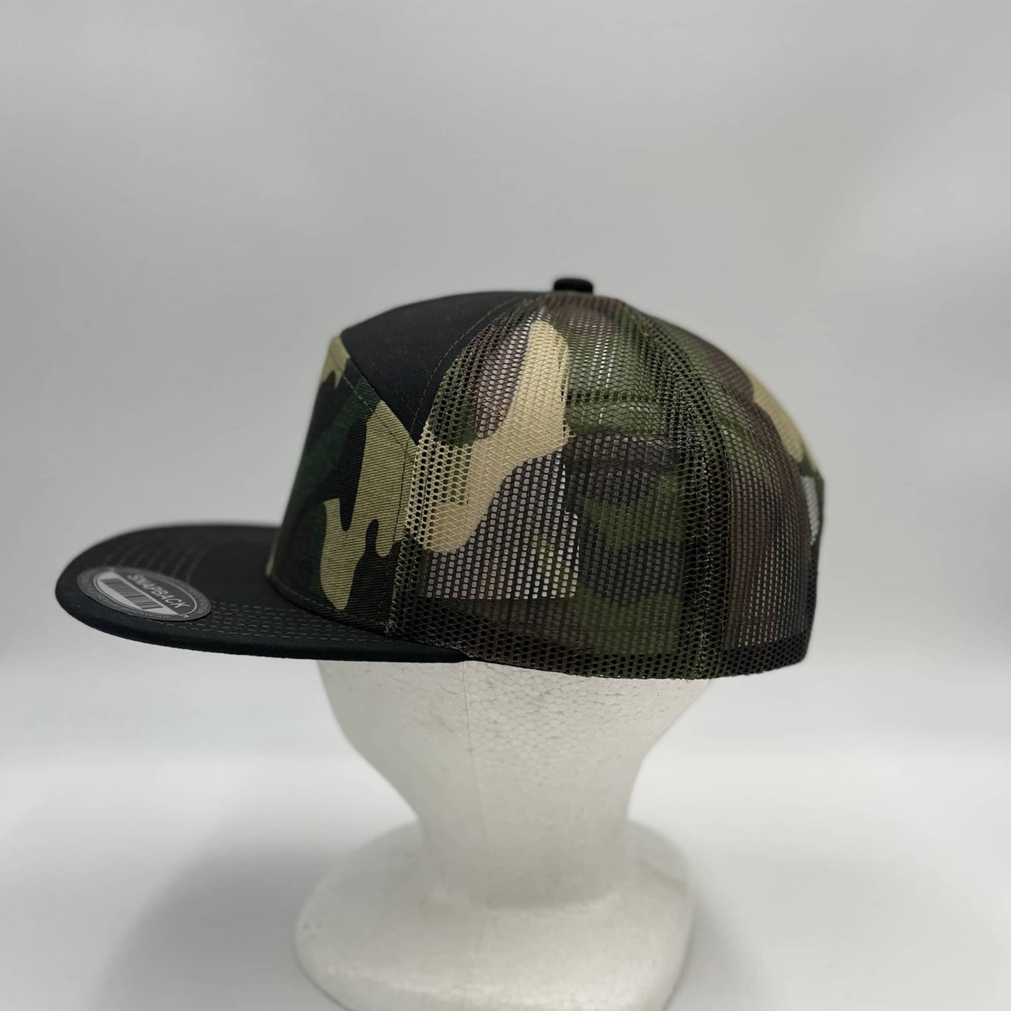 Alpha Omega Cap Plain 7 Panel Trucker Green Camo Black Bill and Camo Mesh 12 pack NS7TMC3 Cap Hat