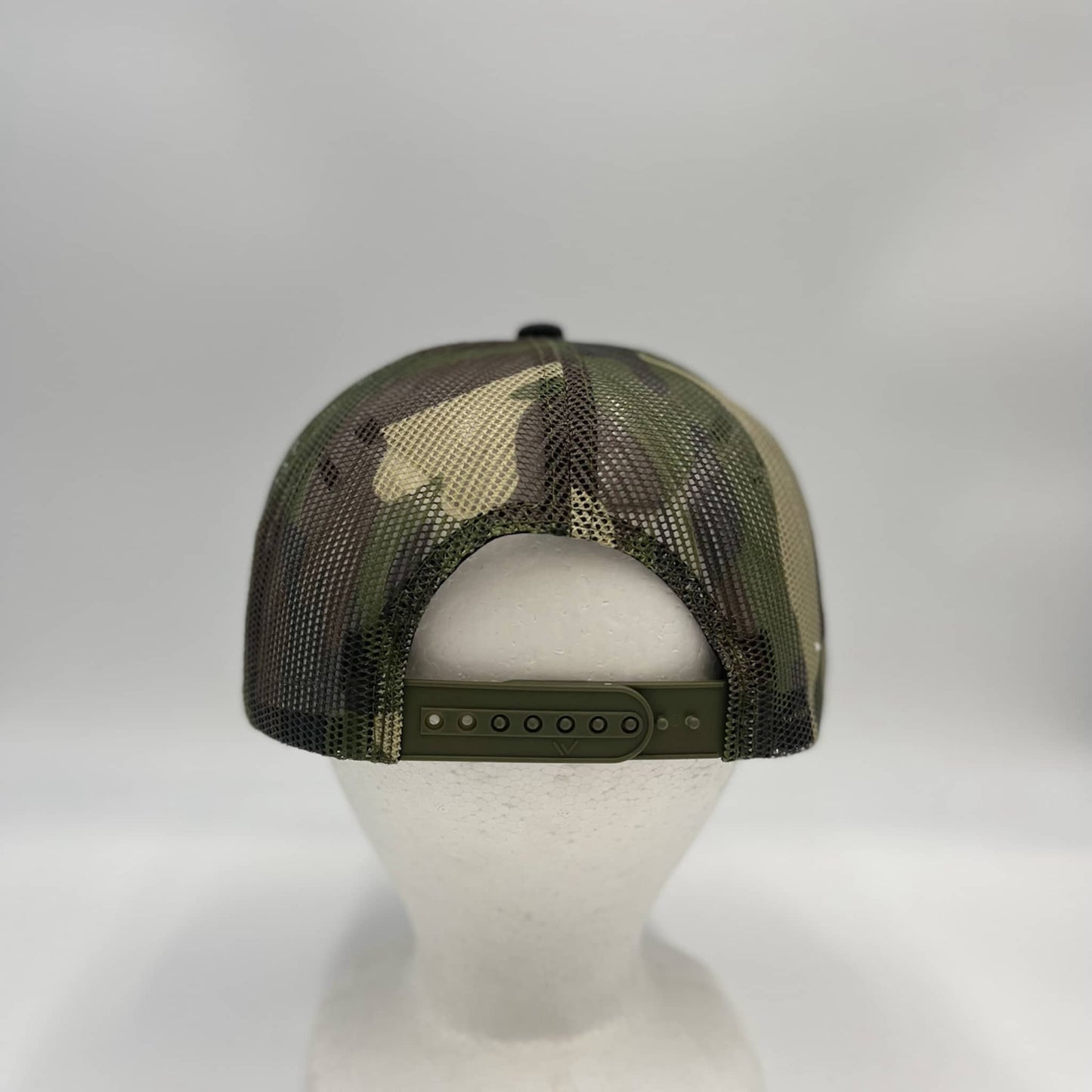 Alpha Omega Cap Plain 7 Panel Trucker Green Camo Black Bill and Camo Mesh 12 pack NS7TMC3 Cap Hat