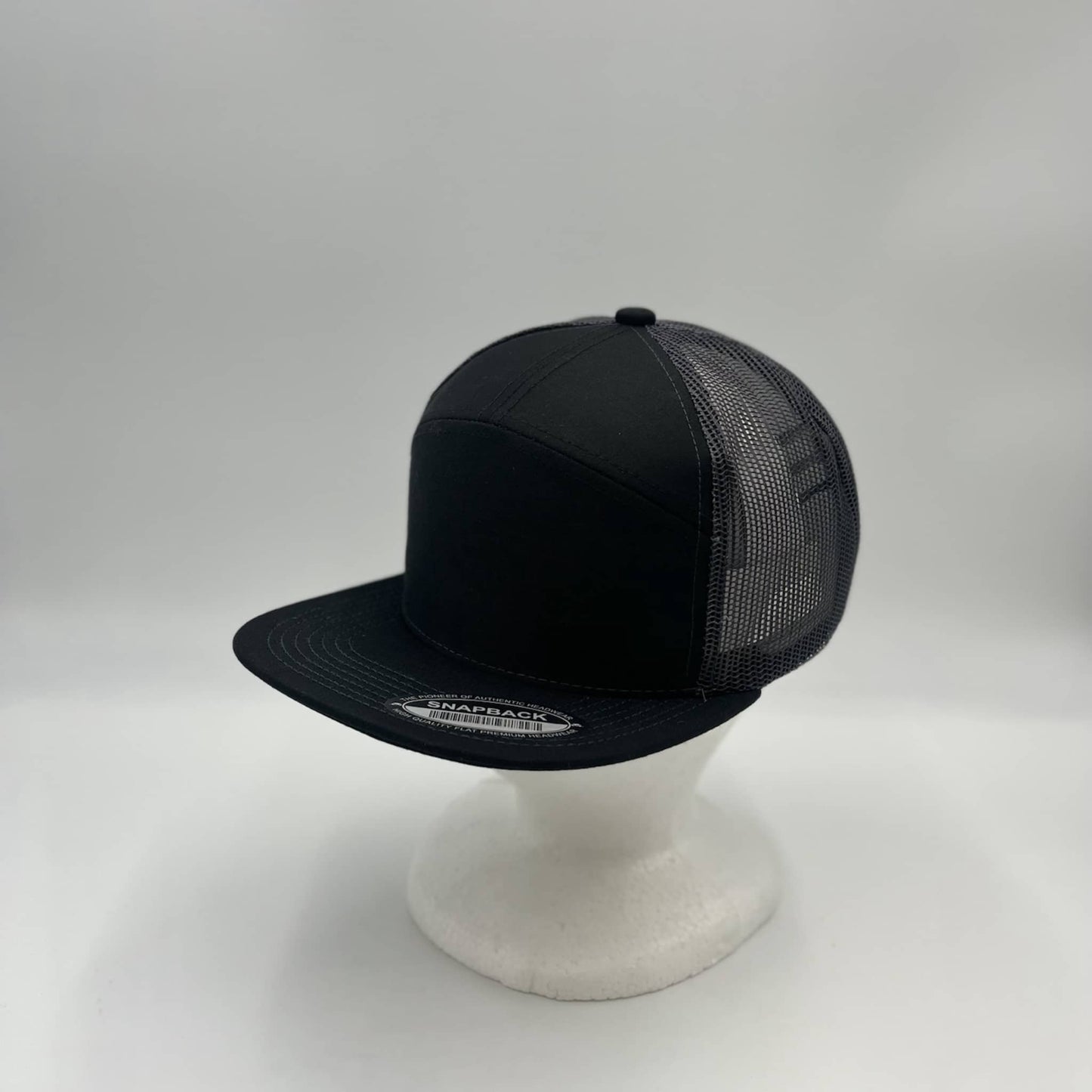 Plain 7 Panel Trucker Black and Gray Mesh 12 pack NS7TM06 Cap Hat