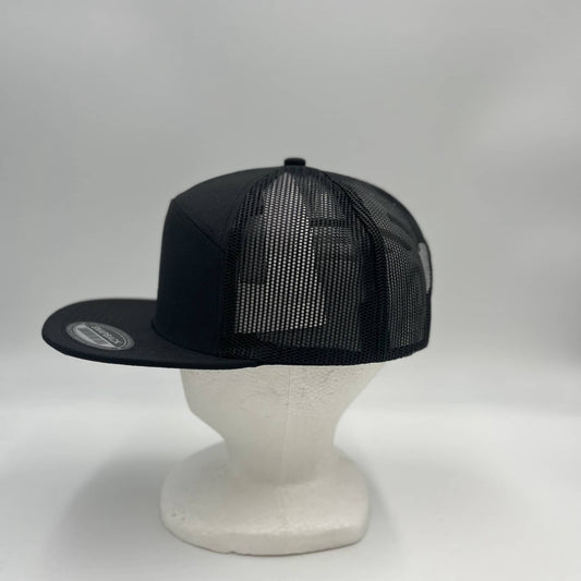 Plain 7 Panel Trucker Black and Black Mesh 12-pck NS7TM13 Cap Hat