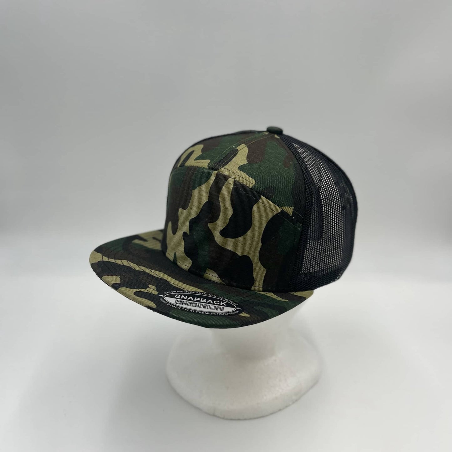 Plain 7 Panel Trucker Camo Green and Black Mesh 12 pack NS7TMC1 Cap Hat