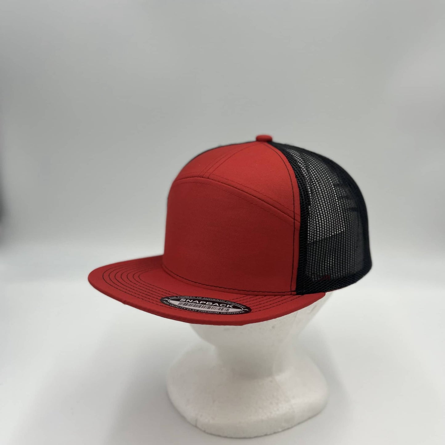 Plain 7 Panel Trucker Red and Black Mesh 12 pack NS7TM02 Cap Hat