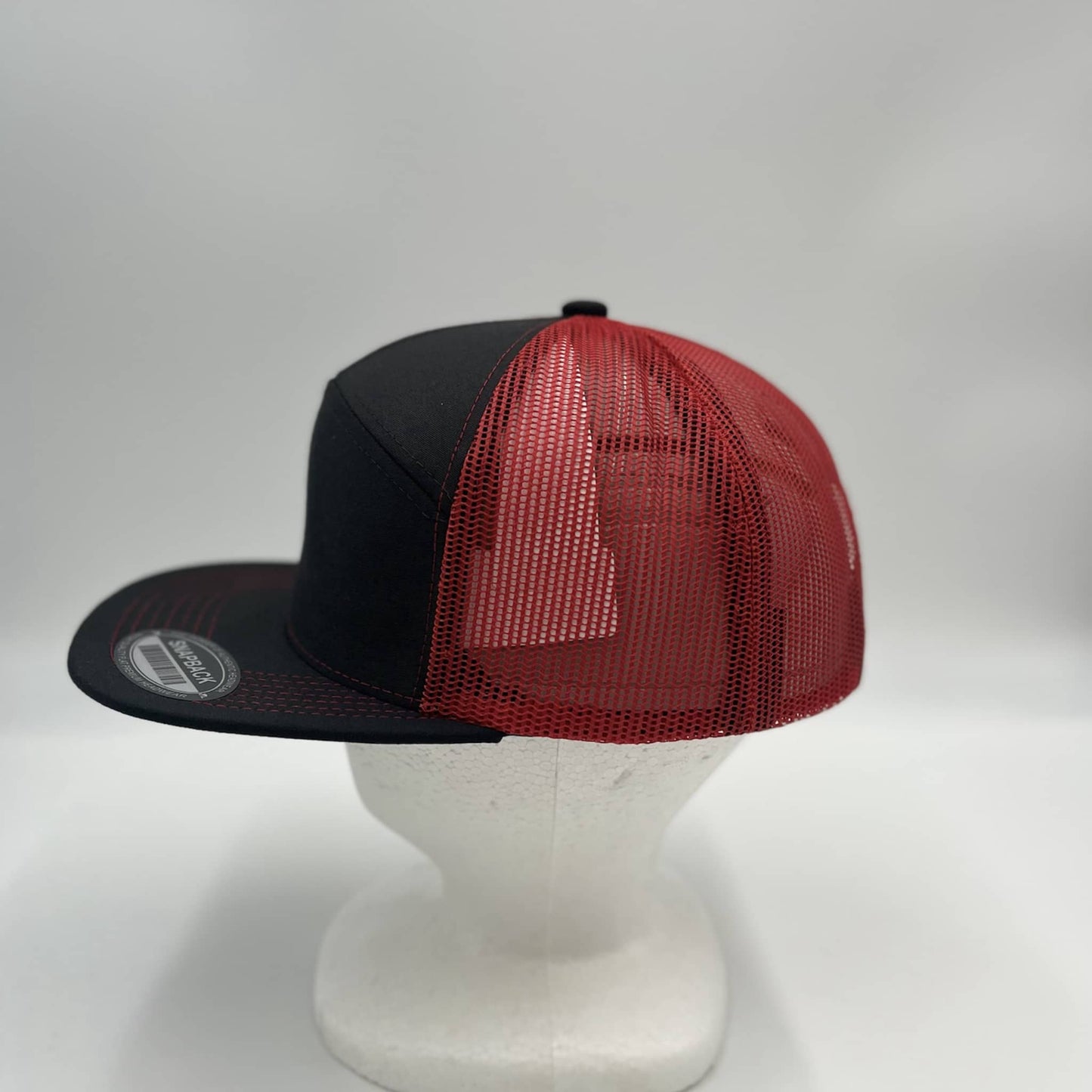Plain 7 Panel Trucker Black and Red Mesh 12 pack NS7TM01 Cap Hat