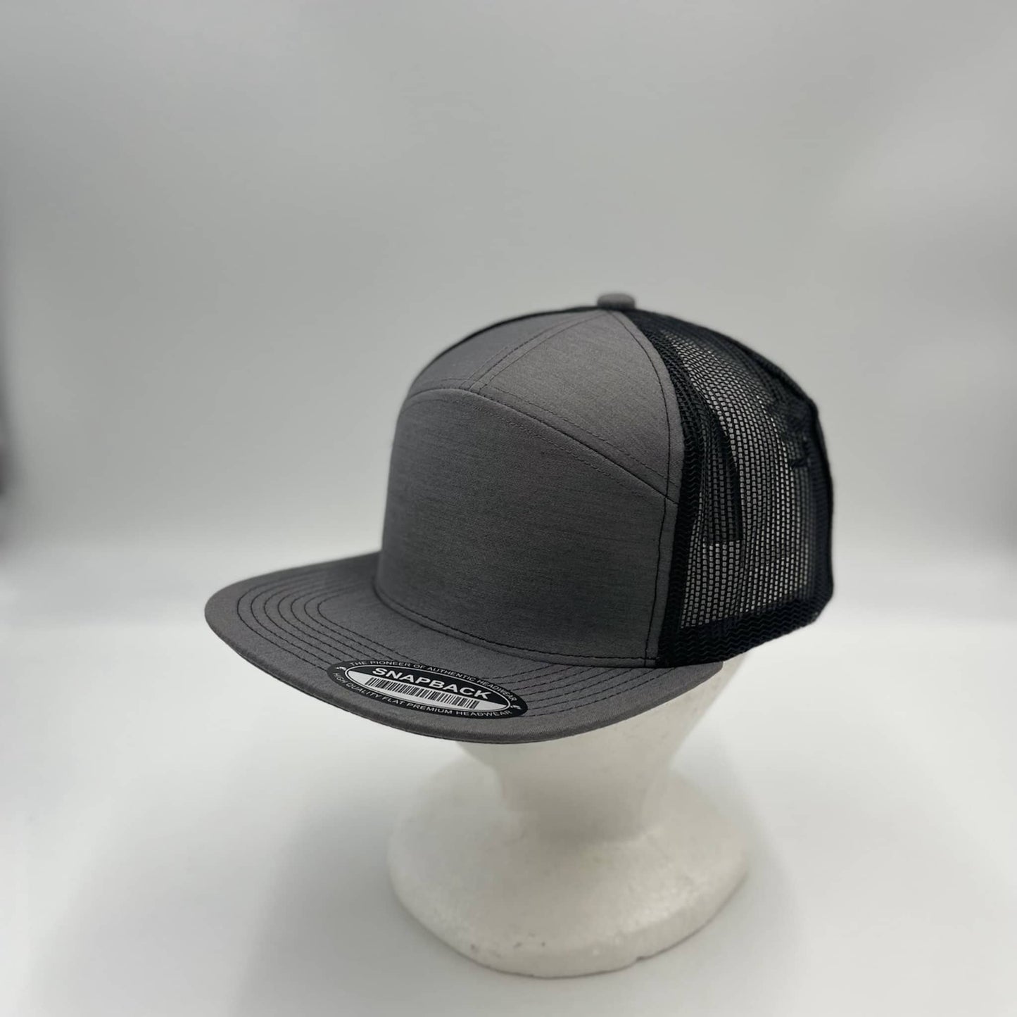 Plain 7 Panel Trucker Grey and Black Eyelets 12 pack NS7TM05 Cap Hat