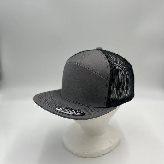 Plain 7 Panel Trucker Grey and Black Eyelets 12 pack NS7TM05 Cap Hat
