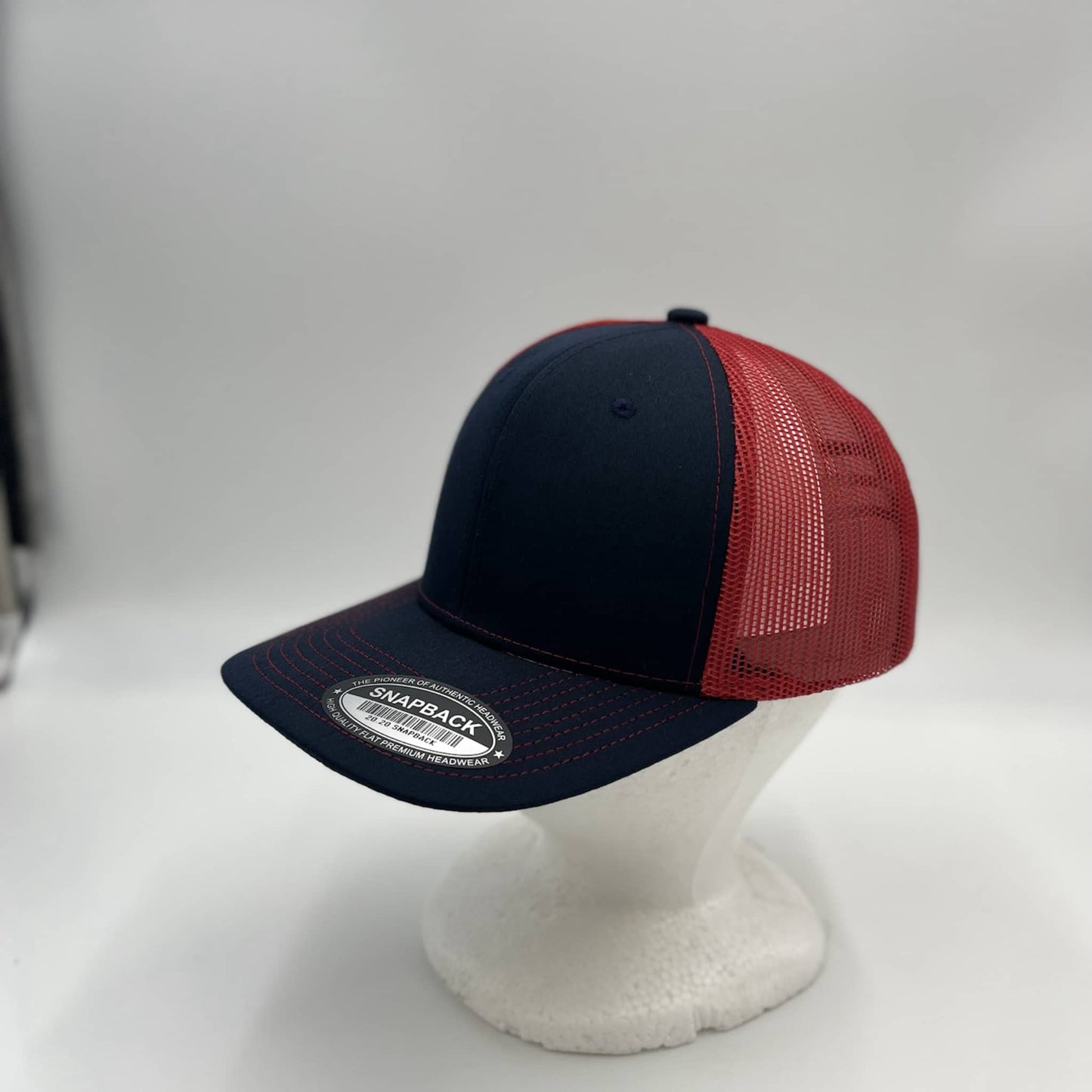 Alpha Omega Cap Plain Flat 6P Mesh Trucker Navy Blue and Red Mesh 12 pack CF6M1852 Cap Hat