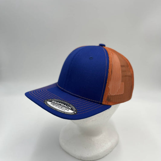 Alpha Omega Cap Plain Flat 6P Mesh Trucker Blue and Orange Mesh 12 pack CF6M1849 Cap Hat