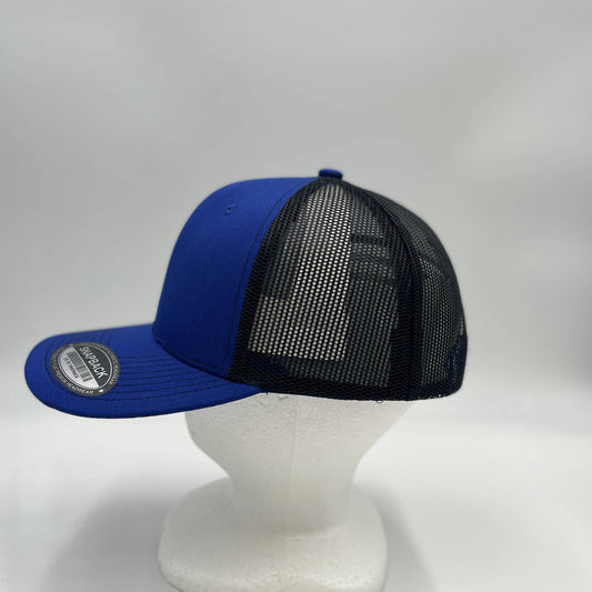 Plain Flat 6P Mesh Trucker Blue and Red Mesh 12 pack CF6M1848 Cap Hat