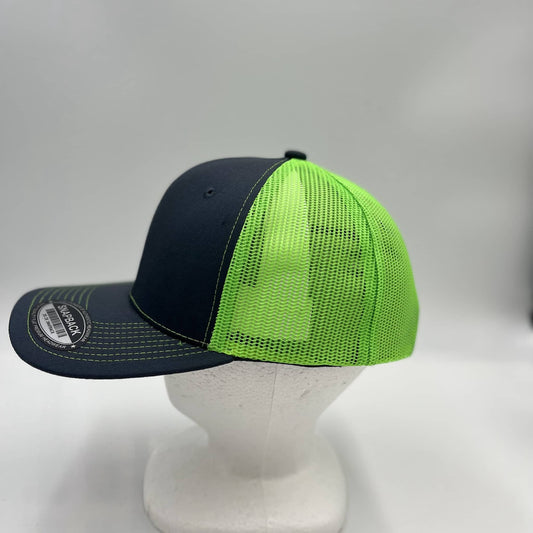 Plain Flat 6P Mesh Trucker Dark Gray and Neon Green Mesh 12 pack CF6M1845 Cap Hat