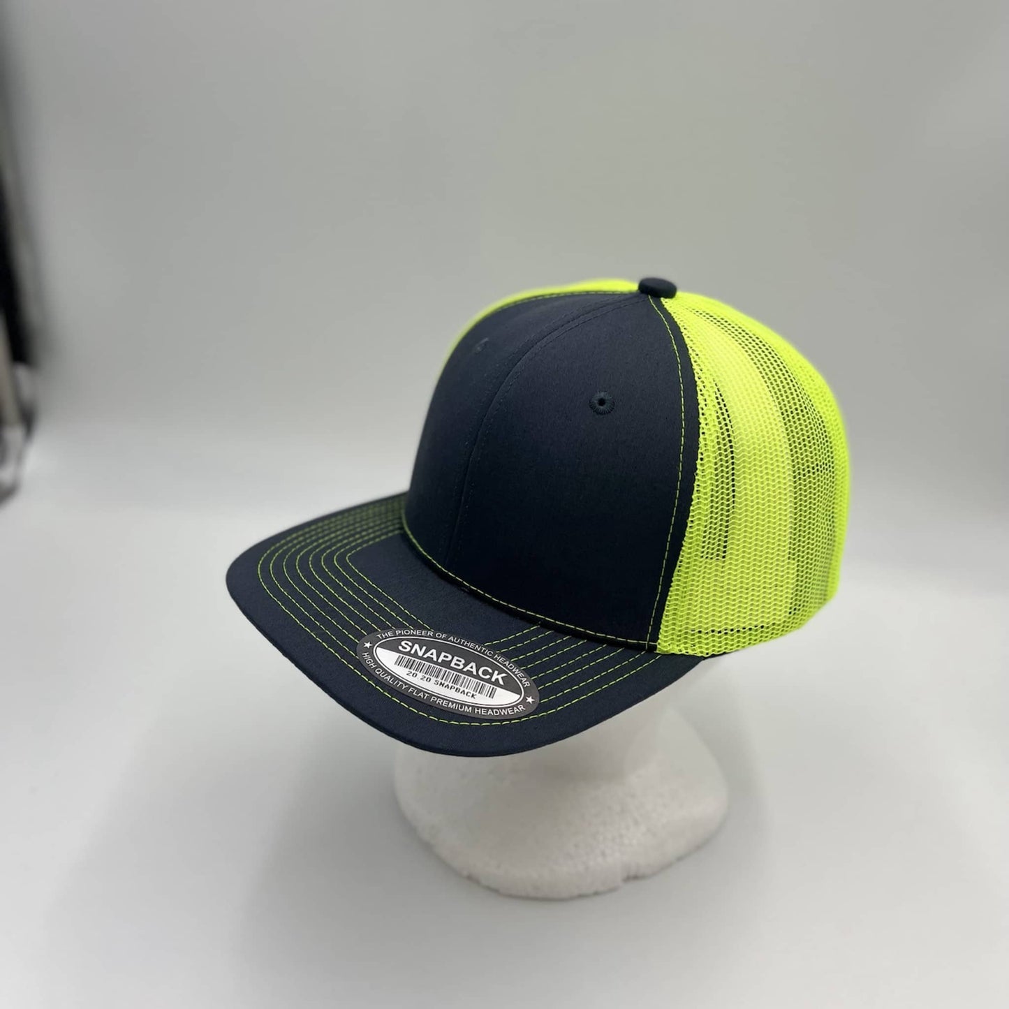 Plain Flat 6P Mesh Trucker Dark Gray and Neon Yellow Mesh 12 pack CF6M1844 Cap Hat
