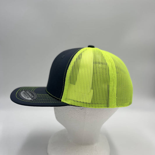 Plain Flat 6P Mesh Trucker Dark Gray and Neon Yellow Mesh 12 pack CF6M1844 Cap Hat