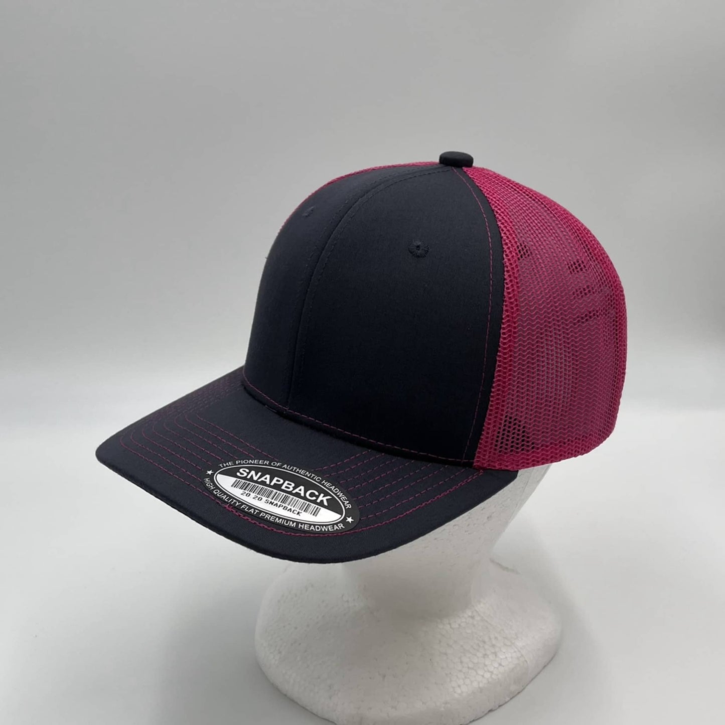 Alpha Omega Cap Plain Flat 6P Mesh Trucker Dark Gray and Fusia Net 12 pack CF6M1840 Cap Hat