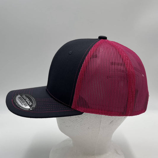 Alpha Omega Cap Plain Flat 6P Mesh Trucker Dark Gray and Fusia Net 12 pack CF6M1840 Cap Hat