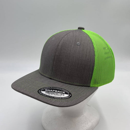 Alpha Omega Cap Plain Flat 6P Mesh Trucker Texture light gray and Neon Green Net 12 PACK CF6M1838 Cap Hat