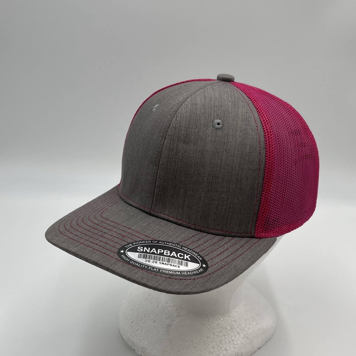 Alpha Omega Cap Plain Flat 6P Mesh Trucker Texture light gray and Fusia Net 12 pack CF6M1835 Cap Hat