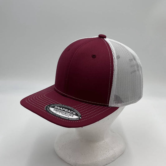 Plain Flat 6P Mesh Trucker Burgandy and White Mesh 12 pack CF6M1804 Cap Hat