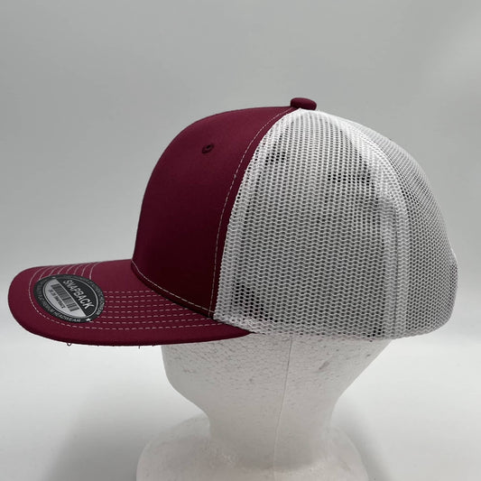 Alpha Omega Cap Plain Flat 6P Mesh Trucker Burgandy and White Mesh 12 pack CF6M1804 Cap Hat