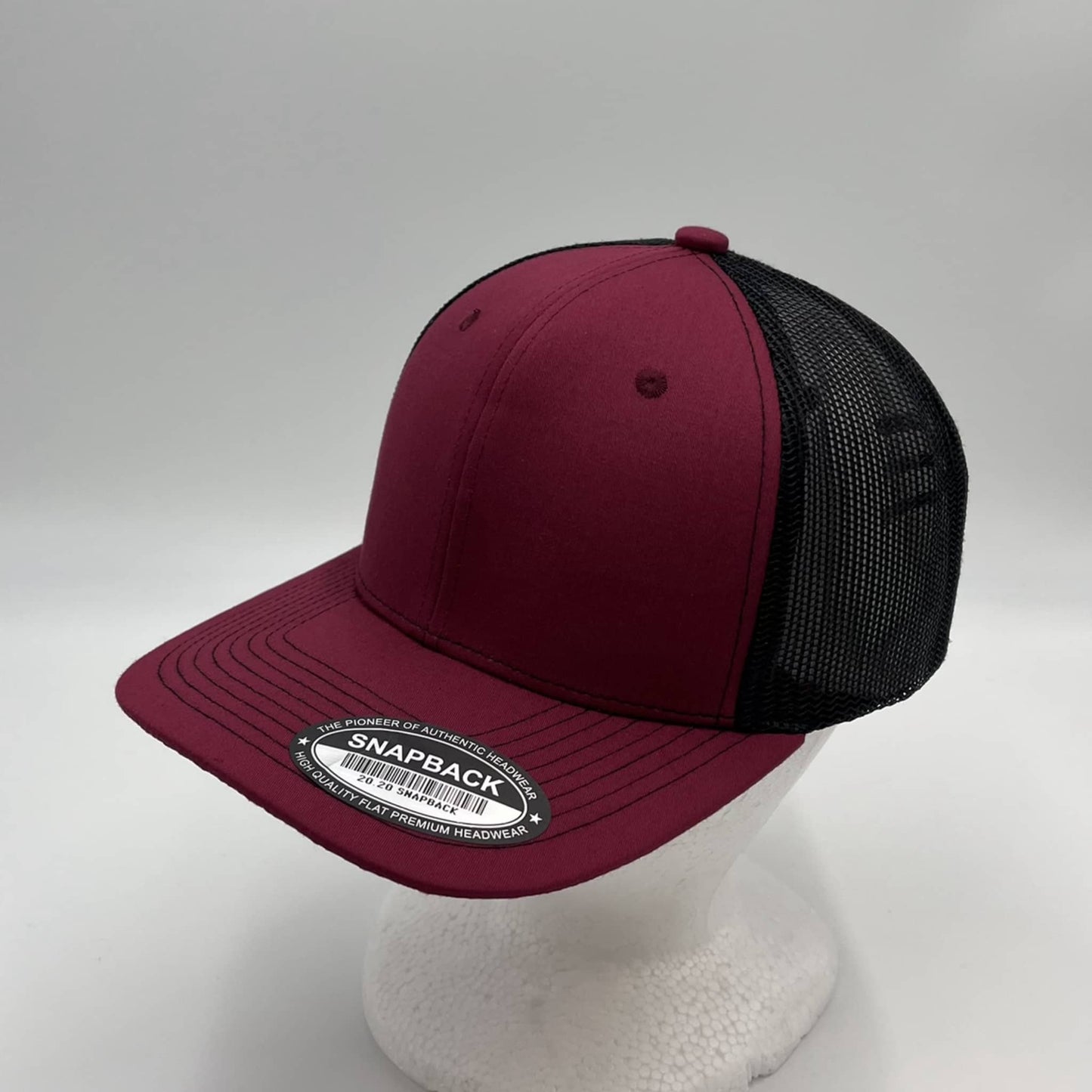 Plain Flat 6P Mesh Trucker Burgandy and Black Mesh 12 pack CF6M1803 Cap Hat