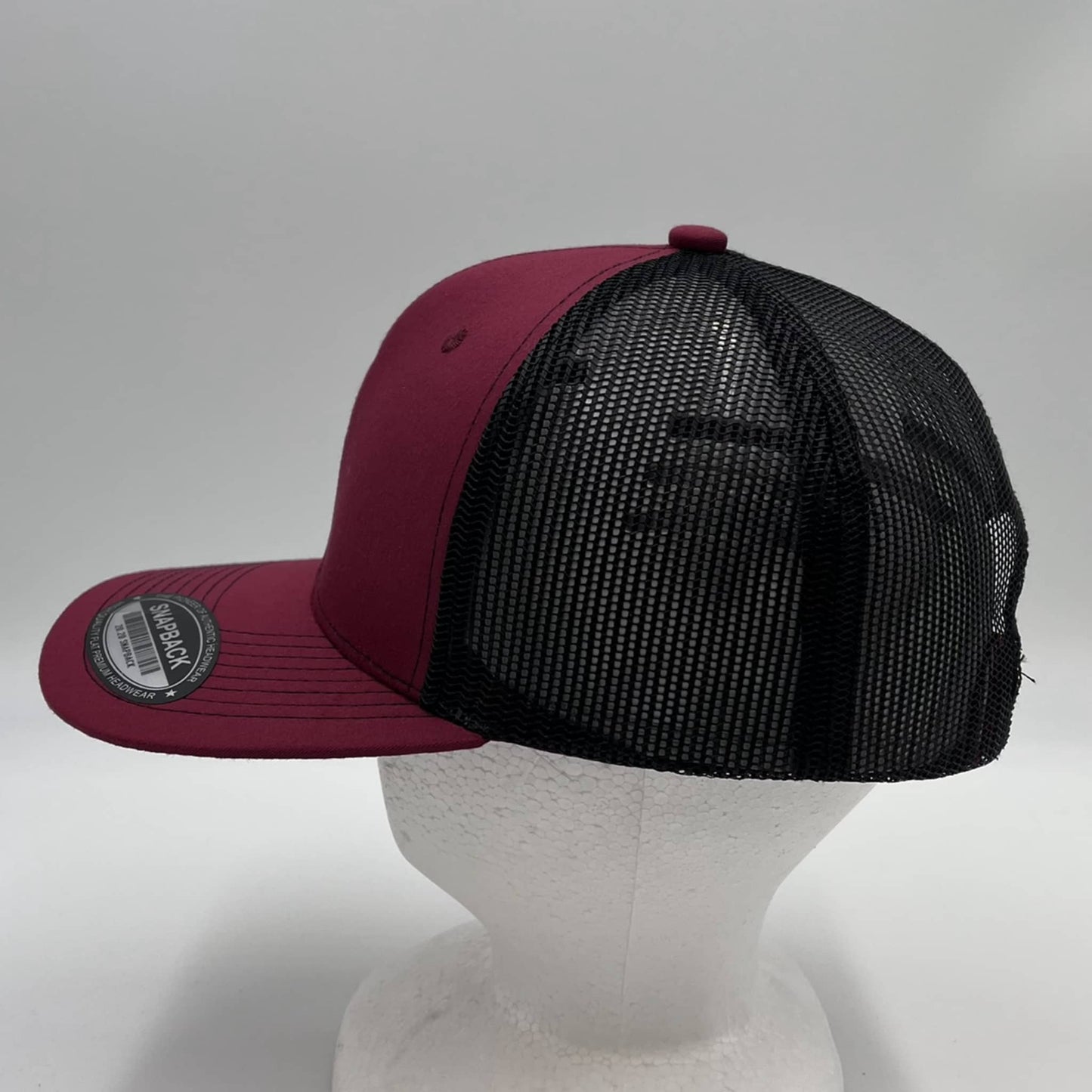Plain Flat 6P Mesh Trucker Burgandy and Black Mesh 12 pack CF6M1803 Cap Hat