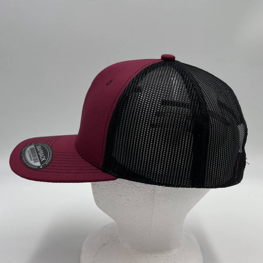 Plain Flat 6P Mesh Trucker Burgandy and Black Mesh 12 pack CF6M1803 Cap Hat