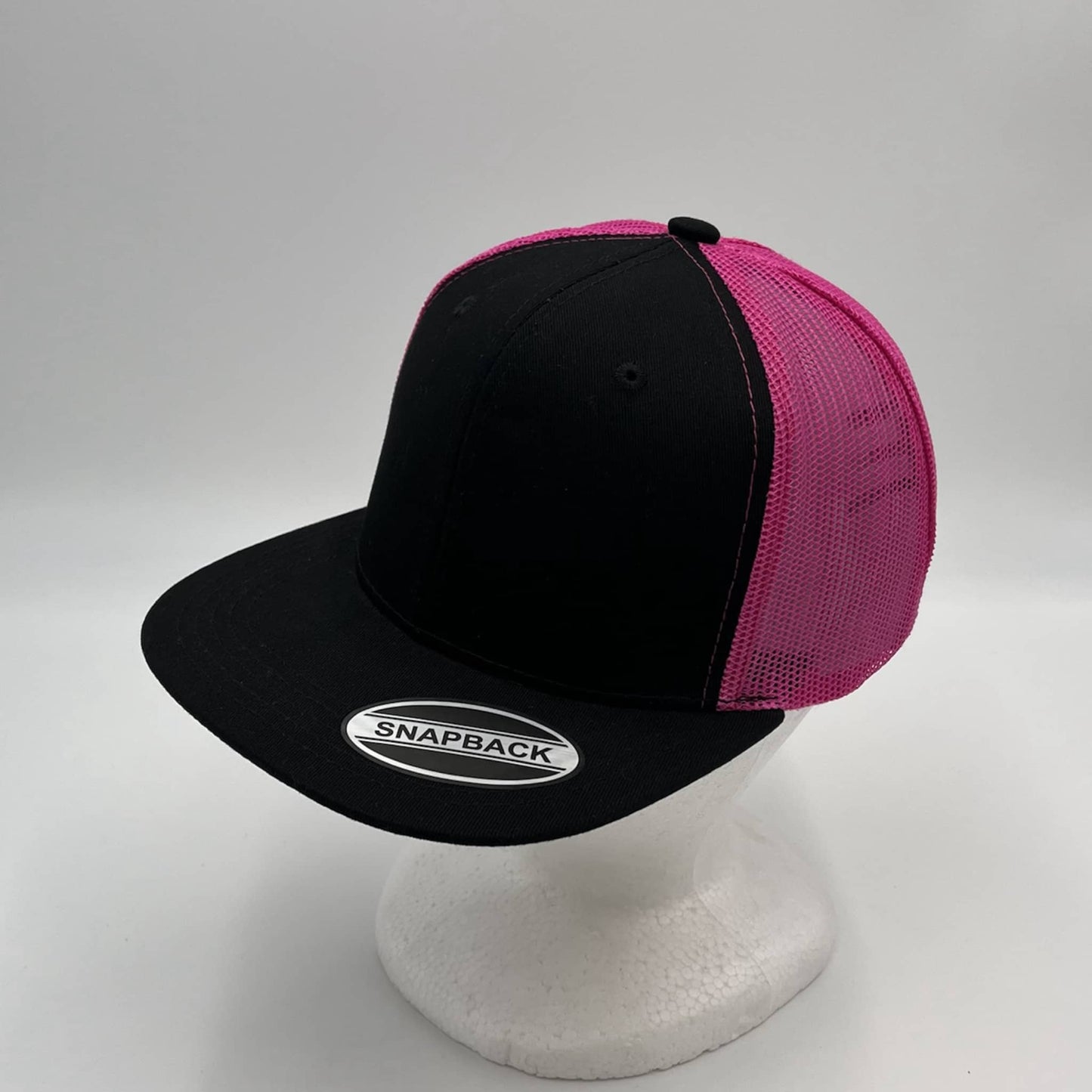 Plain Flat 6P Mesh Trucker Black and Rose Mesh 12 pack CF6M1806 Cap Hat