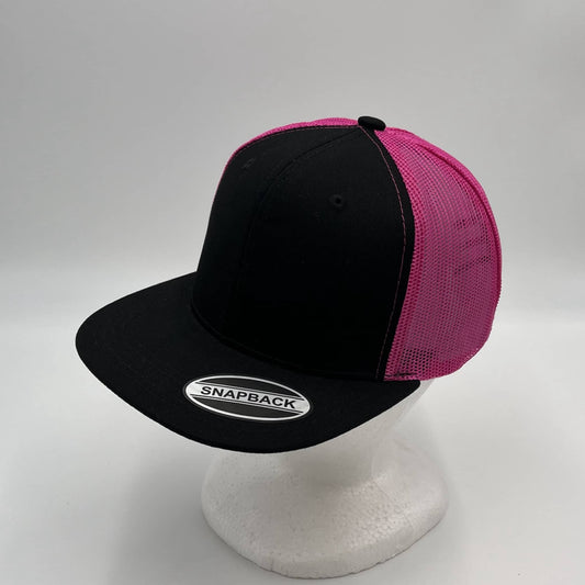 Plain Flat 6P Mesh Trucker Black and Rose Mesh 12 pack CF6M1806 Cap Hat