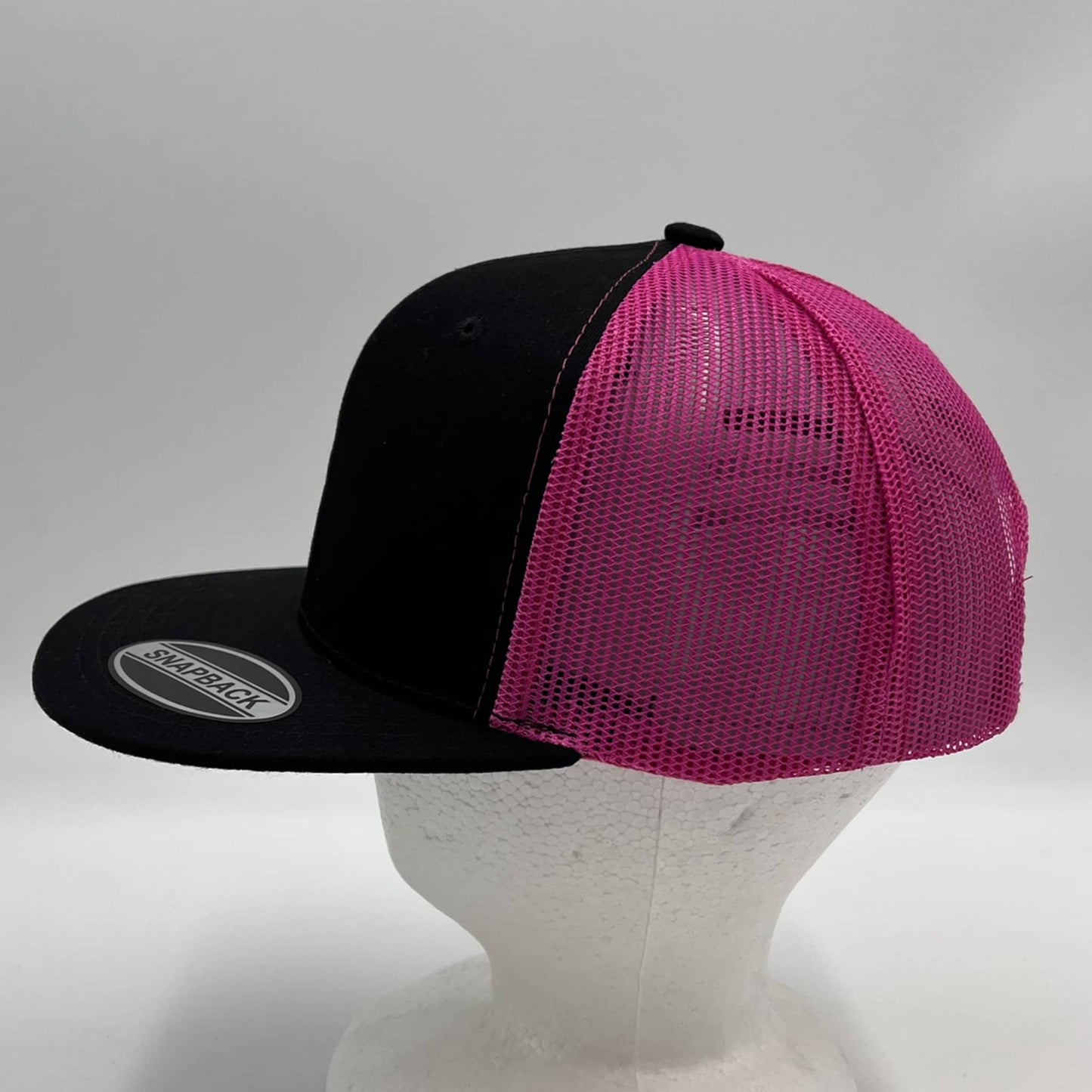 Plain Flat 6P Mesh Trucker Black and Rose Mesh 12 pack CF6M1806 Cap Hat
