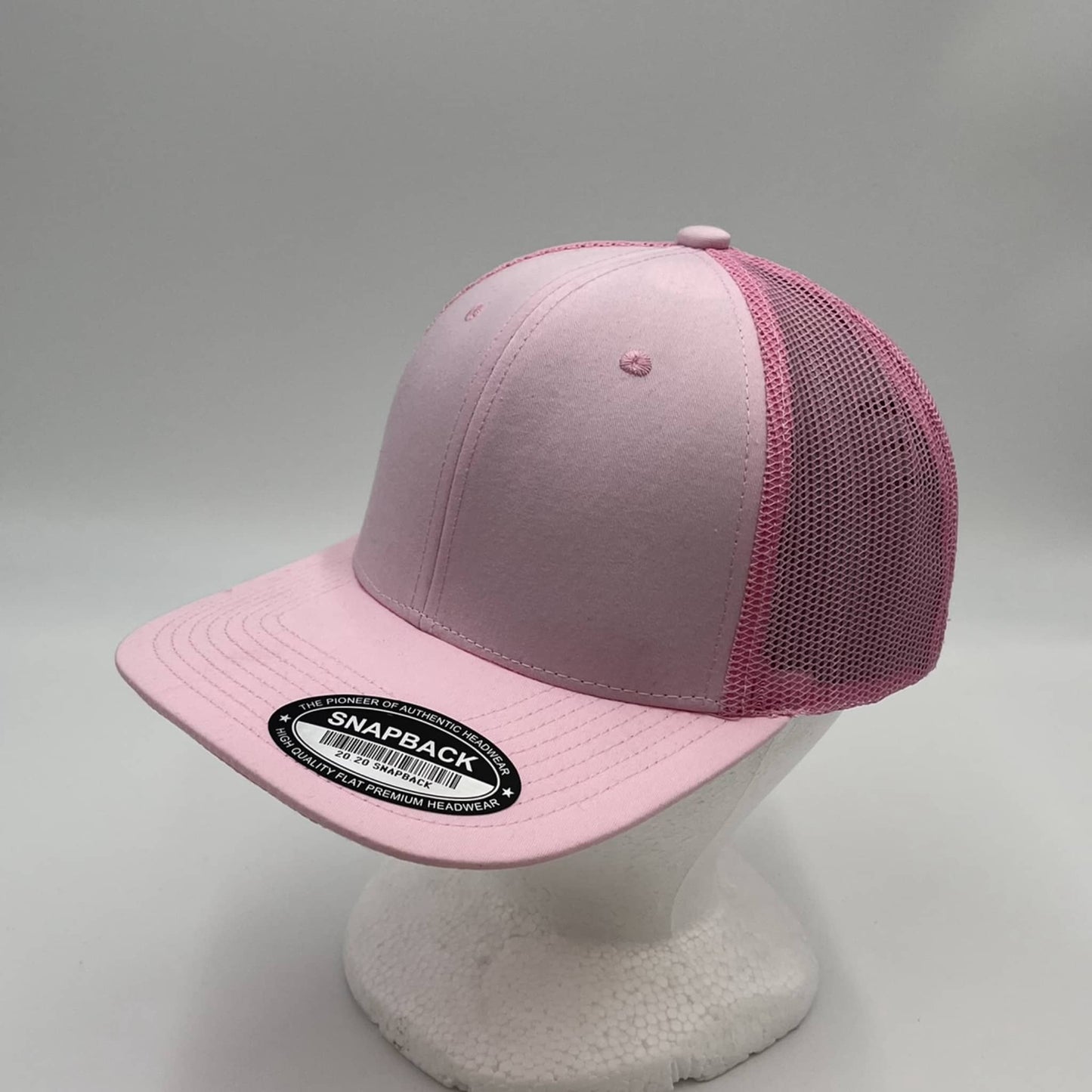 Alpha Omega Cap Plain Flat 6P Mesh Trucker Baby Pink and Baby Pink Mesh 12 pack CF6M1807 Cap Hat