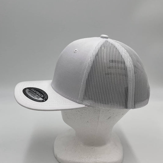 Plain Flat 6P Mesh Trucker White and White Mesh 12 pack CF6M1809 Cap Hat