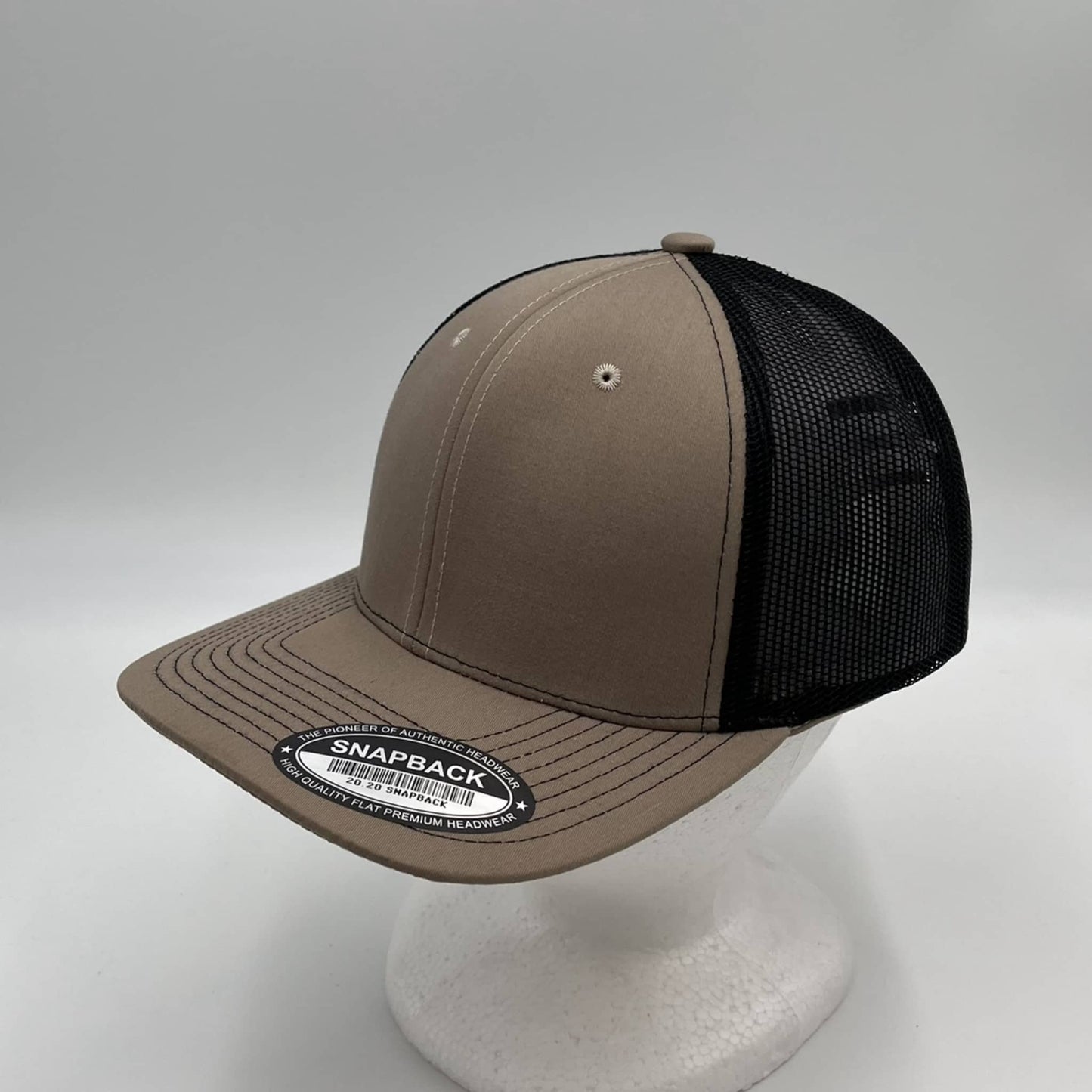 Alpha Omega Cap Plain Flat 6P Mesh Trucker Tan and Black Mesh 12 pack CF6M1812 Cap Hat