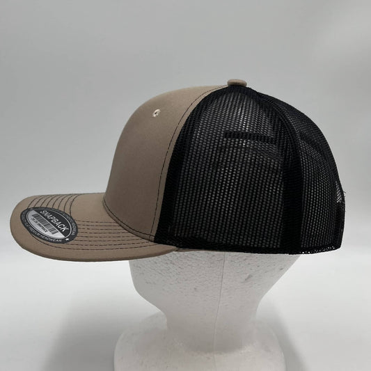 Alpha Omega Cap Plain Flat 6P Mesh Trucker Tan and Black Mesh 12 pack CF6M1812 Cap Hat