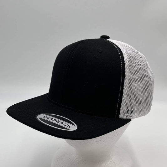 Plain Flat 6P Mesh Trucker Black and White Mesh 12-pck CF6M1875 Cap Hat