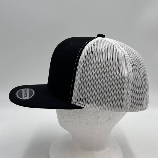 Plain Flat 6P Mesh Trucker Black and White Mesh 12-pck CF6M1875 Cap Hat