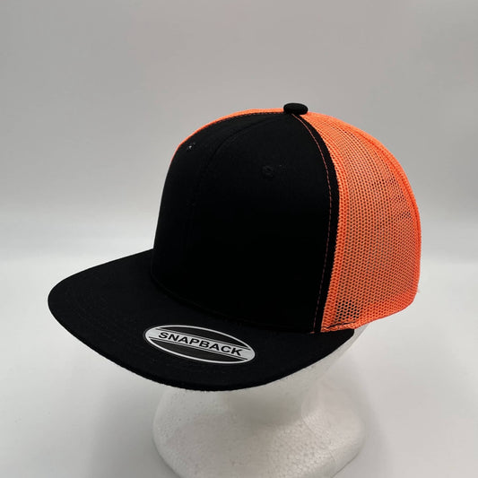 Alpha Omega Cap Plain Flat 6P Mesh Trucker Black and Orange Mesh (Black Thread) 12 pack CF6M1823 Cap Hat