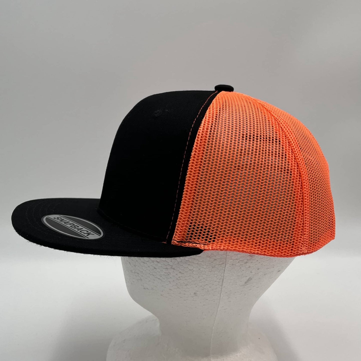 Plain Flat 6P Mesh Trucker Black and Orange Mesh (Black Thread) 12 pack CF6M1823 Cap Hat