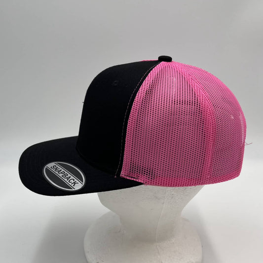 Plain Flat 6P Mesh Trucker Black and Rose Mesh 12 pack CF6M1805 Cap Hat