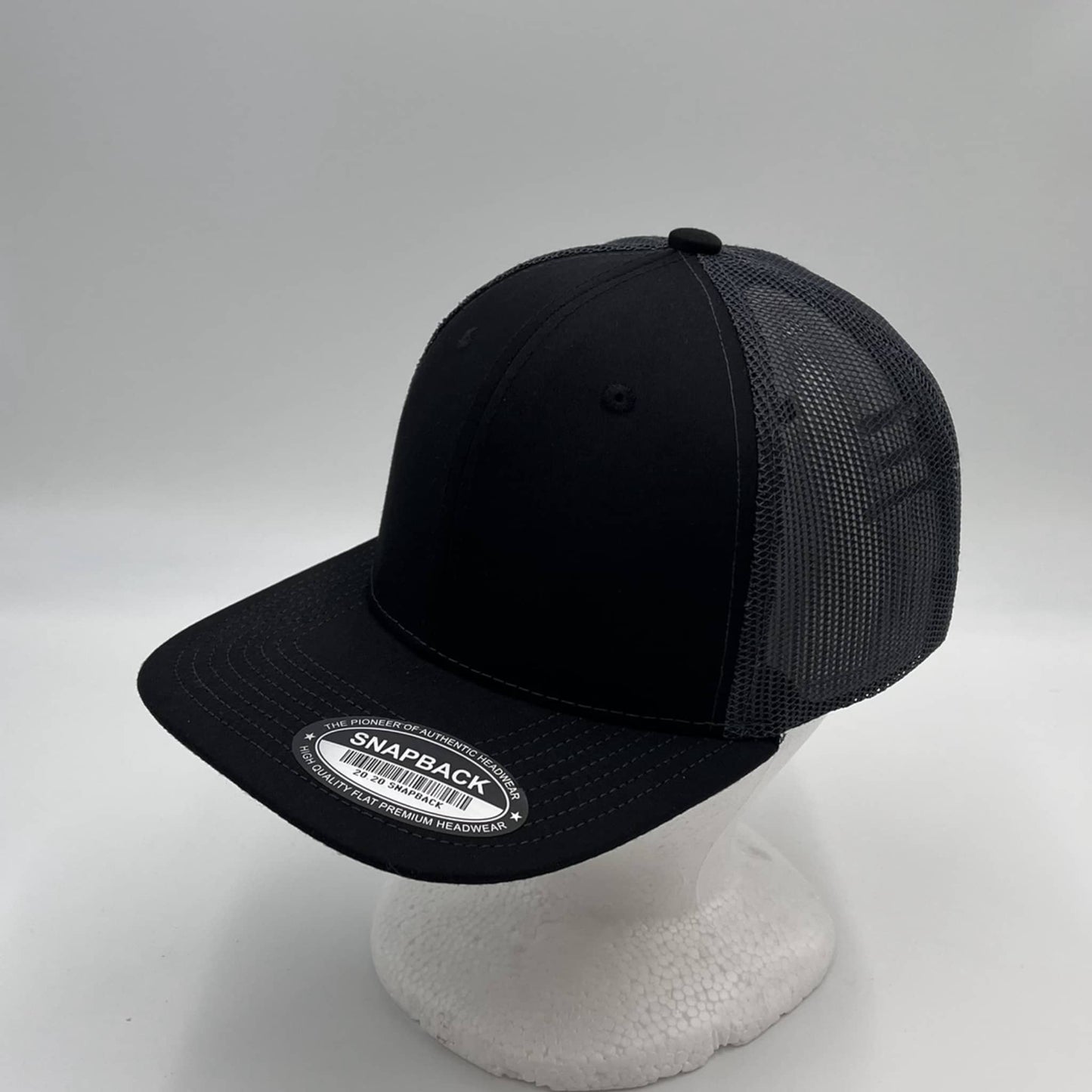 Plain Flat 6P Mesh Trucker Black and Black Mesh 12 pack CF6M1830 Cap Hat