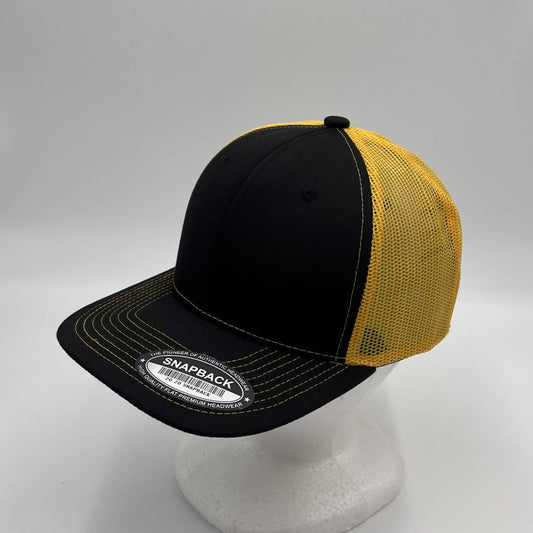 Plain Flat 6P Mesh Trucker Black and Dandelion Mesh 12 pack CF6M1825 Cap Hat