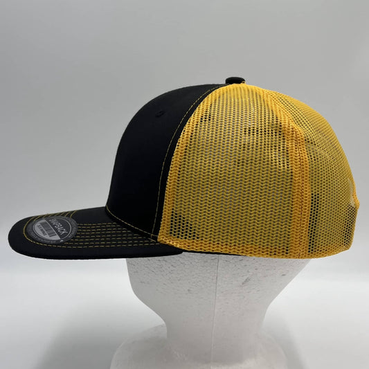 Plain Flat 6P Mesh Trucker Black and Dandelion Mesh 12 pack CF6M1825 Cap Hat
